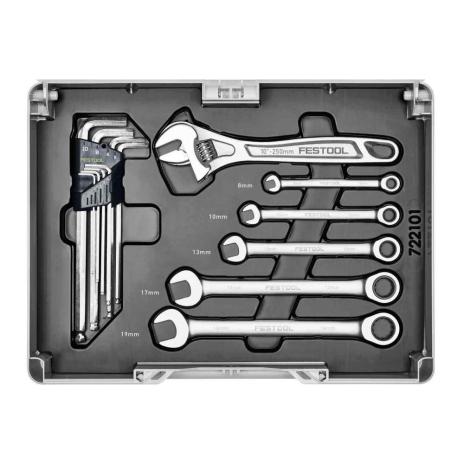 Werkzeug-Set mit Ringratschenschlüssel, Winkelschlüssel und Rollgabelschlüssel 
