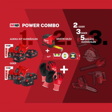 M18 Power Combo Pro Set 18 V + 2, 3 oder 5 Geräte zur Auswahl 